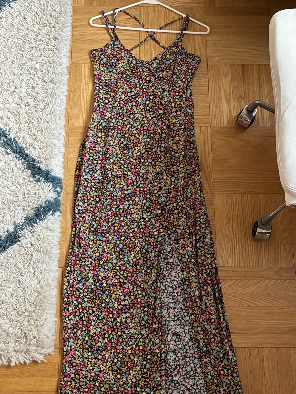 Zara Black Floral Maxi Dress with Multi-Colored Blossoms